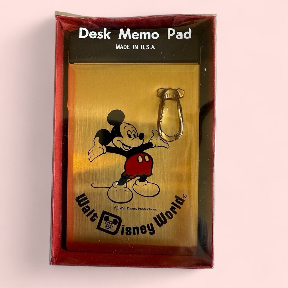 Disneyland Walt Disney Productions  Mickey Mouse Disneyland Brass Toned Memo Pad
